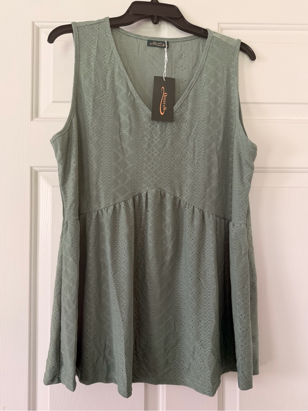 NWT! OFEEFAN Womenโs XL V Neck Babydoll Peplum Top Puff Sleeve Summer Shirt